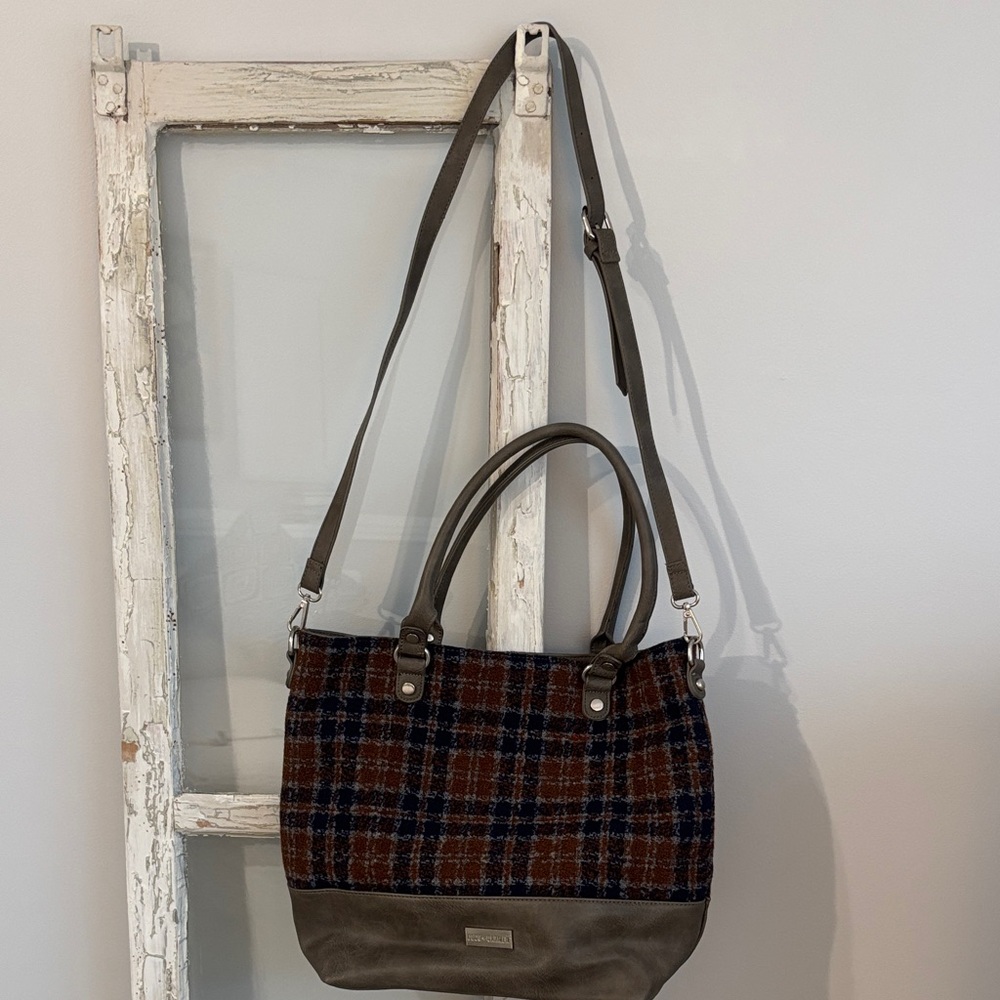 Plaid Purse/Tote Bag with Faux Leather Trim - Picture 3 of 6